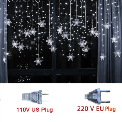 3.2M Christmas Snowflakes LED String Lights Flashing Fairy Curtain Lights Waterproof For Holiday Party Wedding Xmas Decoration