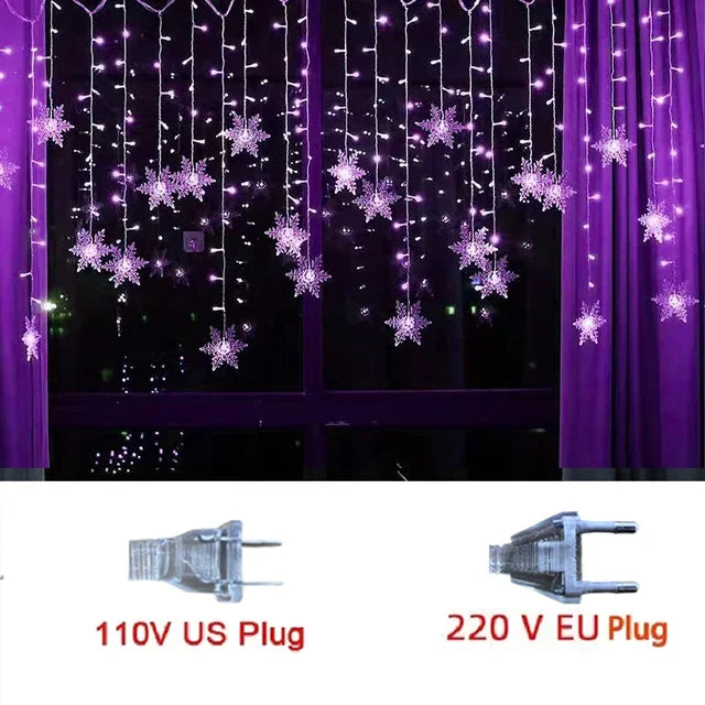 3.2M Christmas Snowflakes LED String Lights Flashing Fairy Curtain Lights Waterproof For Holiday Party Wedding Xmas Decoration